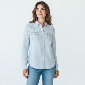 GAP 1969 Light Blue Pinstripe Western Snap Button-Down Shirt